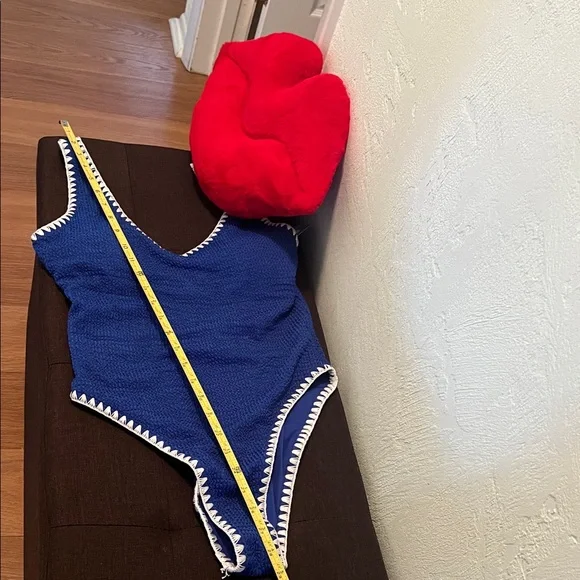 #1471+Bebe White Knit Strip & Blue Women’s One Piece Swimsuit - Picture 5 of 12